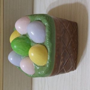 Vintage Ceramic Weaved Easter Egg Basket Candy/Cookie Canister